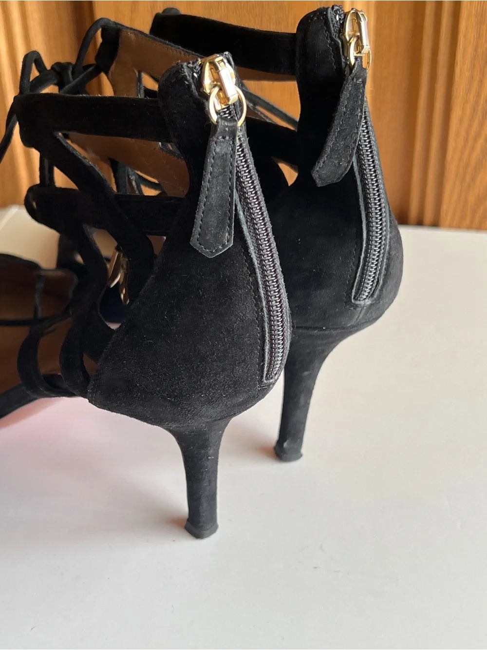 Aquazzura Belgravia Black Suede Lattice Caged Pointed Toe Heels Sandals EU 39.5